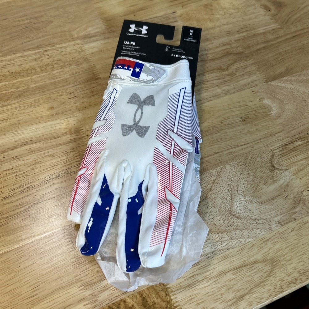 Under Armour UA F8 Texas Limited Edition Football Gloves Red White Blue Mens L